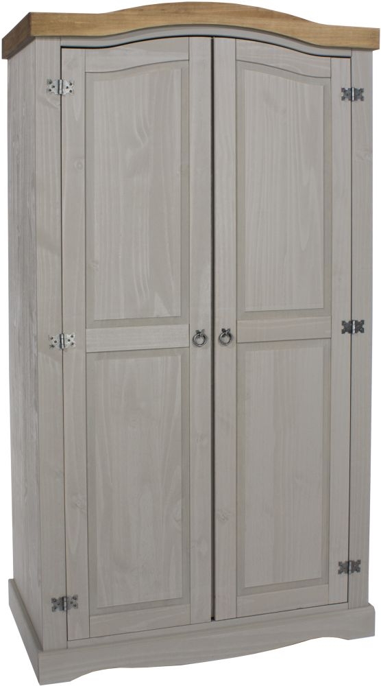 Product photograph of Corona Grey Mexican Pine 2 Door Wardrobe from Choice Furniture Superstore.